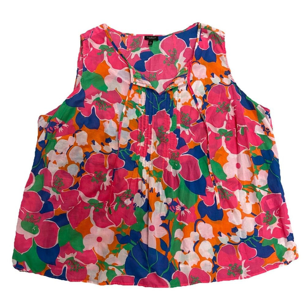 Talbots Pink Orange Blue Multicolor Floral Sleeveless Blouse